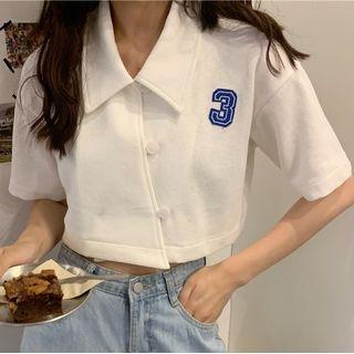 Print Short Sleeve Crop Polo Shirt