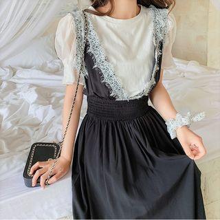 Set: Short-sleeve Mesh Top + Lace Dress