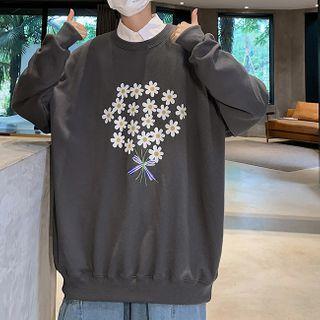Floral Print Round-neck Oversize Pullover