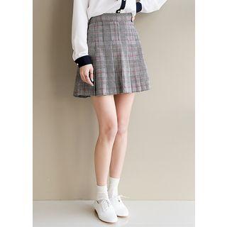 Pleated Glen-plaid Mini Skirt