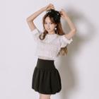 Set: Lace Short-sleeve Top + Mini Skirt