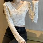 Long-sleeve Lace Cropped T-shirt