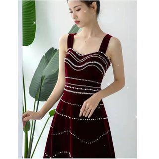 Spaghetti Strap Faux Pearl Cocktail Dress