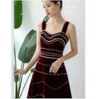 Spaghetti Strap Faux Pearl Cocktail Dress