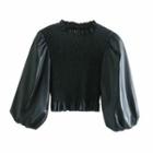 Puff-sleeve Faux Leather Blouse