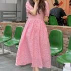 Puff-sleeve A-line Midi Dress Pink - One Size