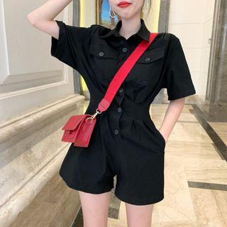 Plain Short-sleeve Slim-fit Playsuit