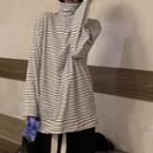 Long-sleeve Turtleneck Stripe Loose Fit T-shirt