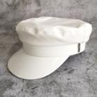 Faux Leather Beret Cap White - One Size