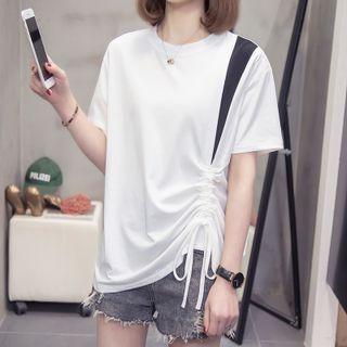 Two-tone Panel Drawstring T-shirt