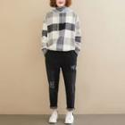 Plaid Panel Mock Two-piece Hooded Sweatshirt As Shown In Figure - F