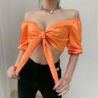 Short-sleeve Tied Off-shoulder Crop Top