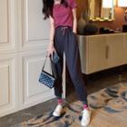 Set: Plain T-shirt + Colorblock Harem Pants As Shown In Figure - One Size