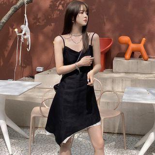 Open-back Asymmetric Spaghetti-strap A-line Dress