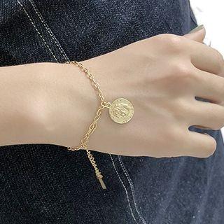 925 Sterling Silver Embossed Disc Bracelet Gold - One Size