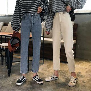 High-waist Letter Embroidered Jeans