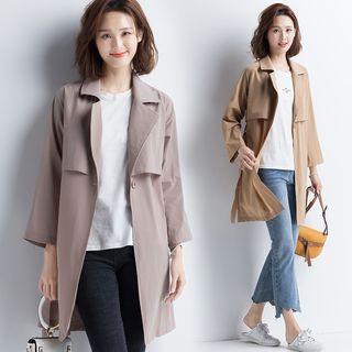 Plain Notch Lapel Medium Maxi Trench Jacket