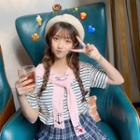 Mock Two-piece Short-sleeve Stripe T-shirt