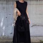 Sleeveless Shirred Midi A-line Dress Black - One Size