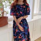 Round Neck Floral Slim Fit Long Dress As Shown In Figure - One Size