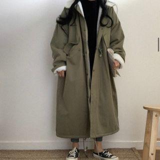 Drawstring-cuff Zip-up Midi Coat