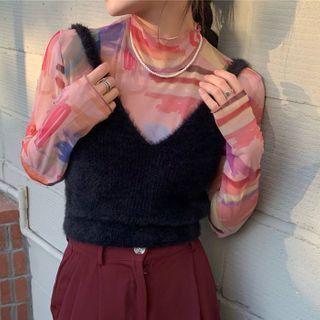 Long-sleeve Mock-neck Top / Knit Camisole Top