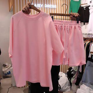 Set: Plain Short-sleeve T-shirt + Sweatshorts