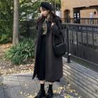 Plain Single-breasted Coat / Pleated Knit Midi A-line Skirt