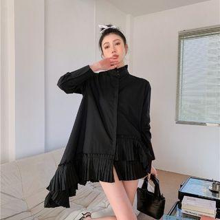 Asymmetrical Ruffled Shirtdress Black - One Size