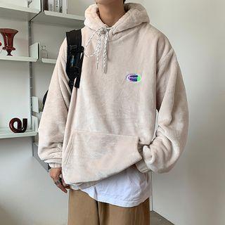 Lettering Print Drawstring Fleece Hoodie