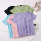 Ruffled-trim Button-down Light Knit Top In 7 Colors