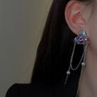 Heart Rhinestone Faux Pearl Chain Fringed Earring 1 Pc - Purple Rhineatone - Silver - One Size