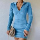 Long Sleeve Zip-up Mini Bodycon Dress