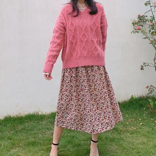Retro Rose Floral Medium Maxi Skirt As Shown In Figure - One Size