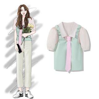 Puff-sleeve Shirt / Neck Tie / Camisole Top
