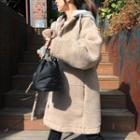 Detachable-hood Faux-shearling Coat Beige - One Size