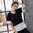 Elbow-sleeve Contrast-color Sports T-shirt