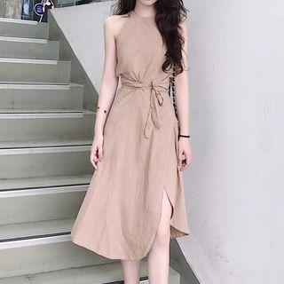 Halter Midi Slit A-line Dress