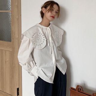 Long-sleeve Tie Neck Collared Floral Blouse
