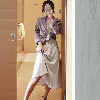 Set: Plain Shirt + Spaghetti-strap Midi Dress