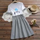 Short-sleeve Cartoon Print A-line Gingham Dress