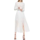 Lace Panel Long-sleeve A-line Midi Dress