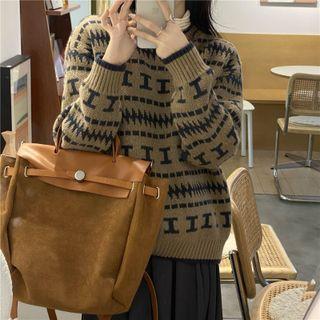 Lettering Sweater Black & Camel - One Size