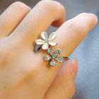 Rhinestone Floral Open Ring Open Ring - Gold - One Size