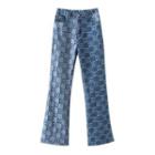 Floral Checkered Boot-cut Jeans