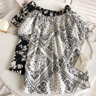 Off-shoulder Print Tunic