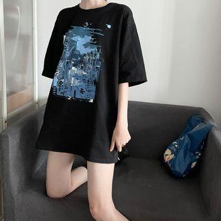 Elbow-sleeve Print T-shirt / Sweatshirt