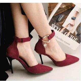 Faux Leather High Heel Buckled Pumps