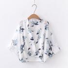 Set: 3/4-sleeve V-neck Chiffon Blouse + Camisole