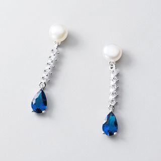 925 Sterling Silver Faux Pearl Rhinestone Drop Earring 1 Pair - S925 Silver - One Size
